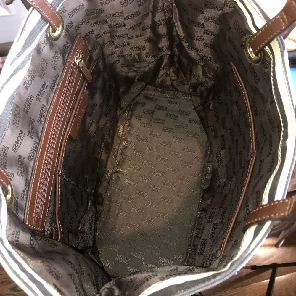 MICHAEL KORS Black Ivory Zebra Striped Shoulder Bag with Brown Leather Handles - Picture 3 of 16